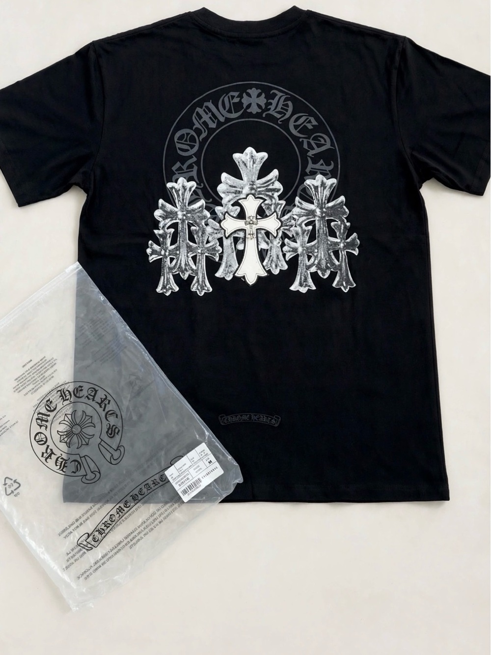 Chrome Hearts Black Tee with Silver Cross Motif